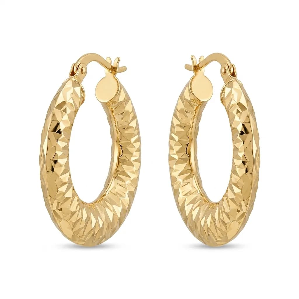 Textured Tri-Colour Gold Hoop Earrings