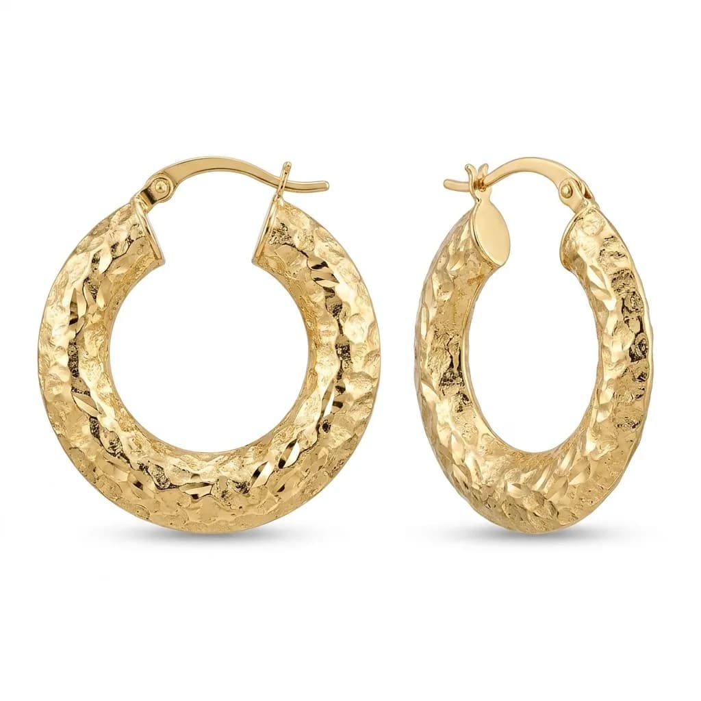 Textured Tri-Colour Gold Hoop Earrings