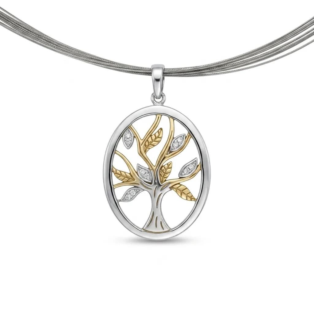 Two-Tone Gold & Diamond Tree of Life Pendant