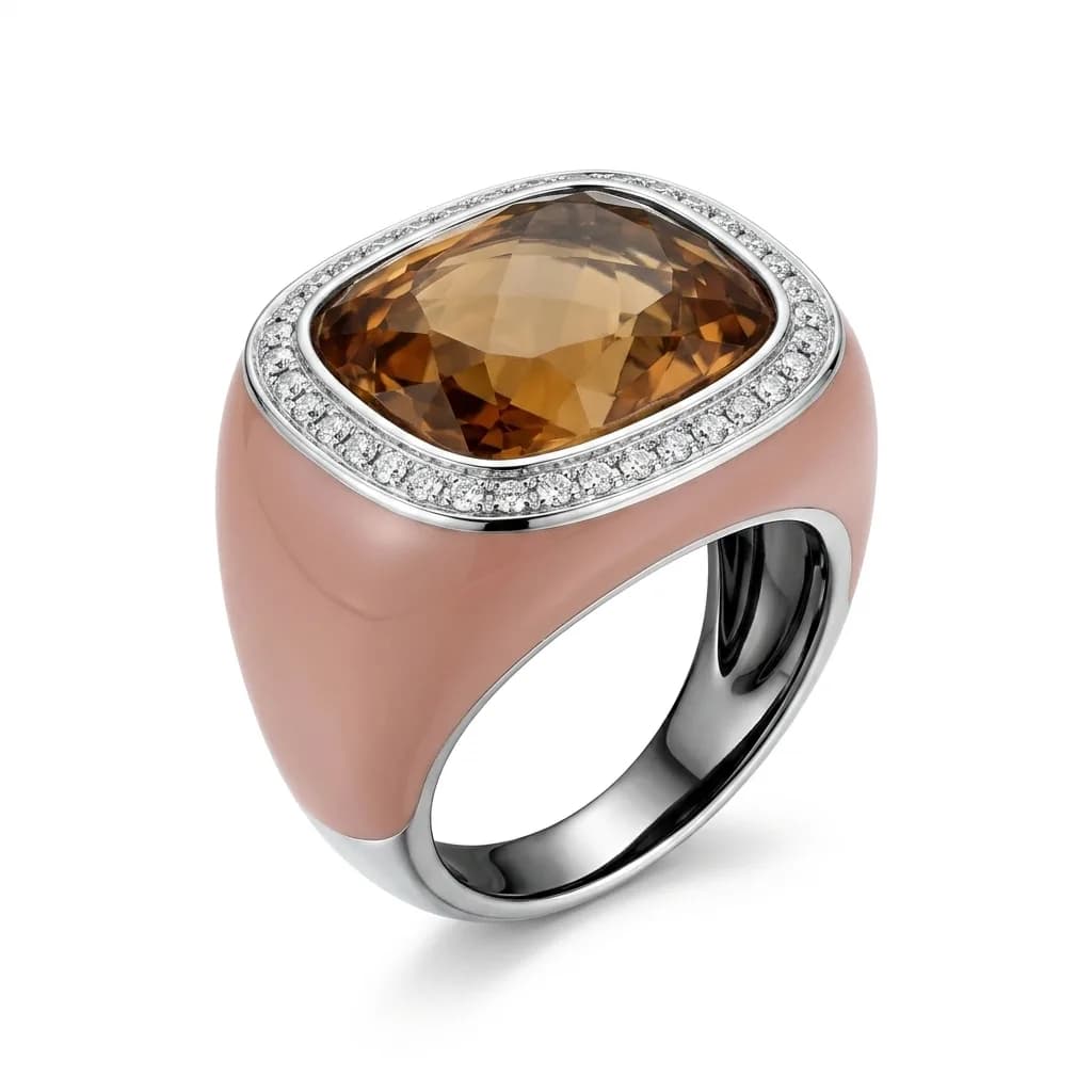 Burnt Orange & Purple Enamel Ring in Sterling Silver
