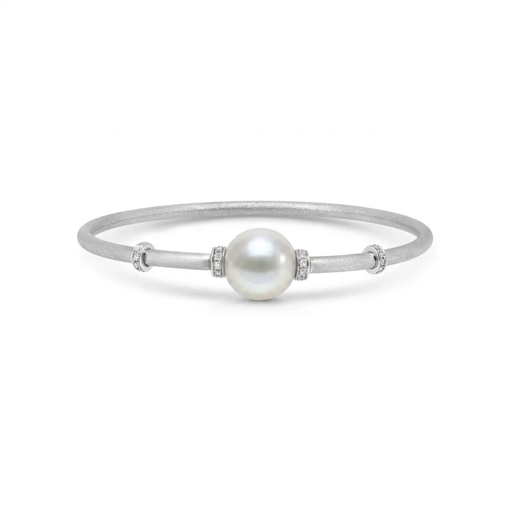 Broome Pearl & Diamond Bangle in 18k White Gold