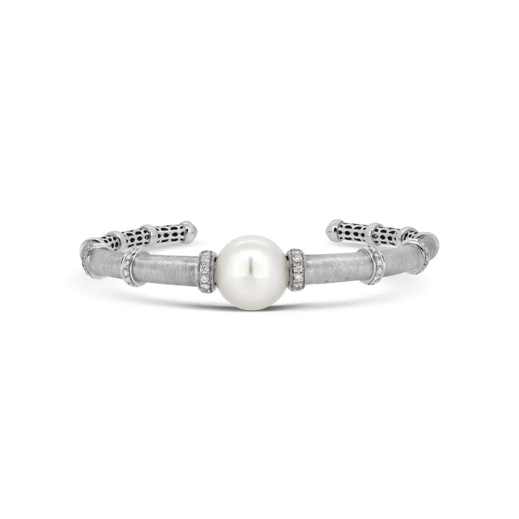 Pearl & Diamond Bangle in 18k White Gold