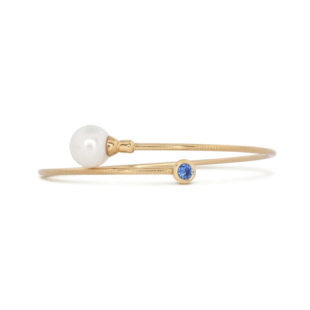 Pearl & Sapphire Bangle in 18k Yellow Gold