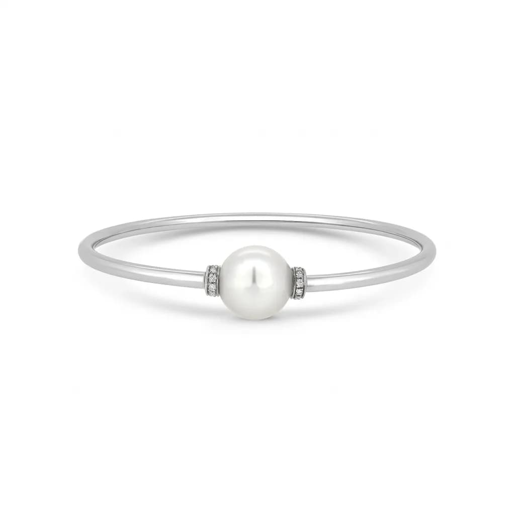 Pearl & Diamond Bangle in 18k White Gold