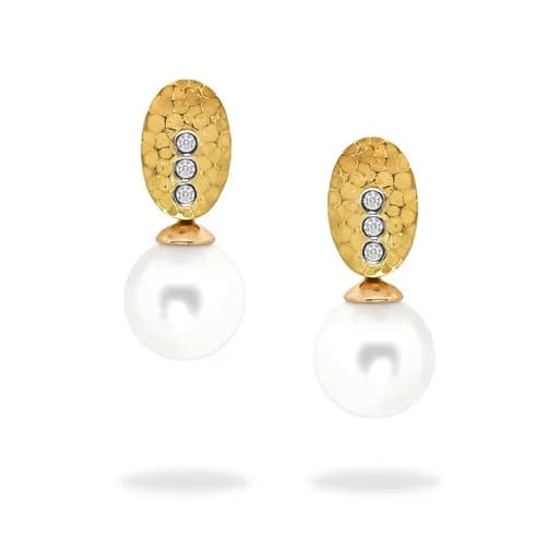Broome Pearl & Diamond Earrings in 18k Gold