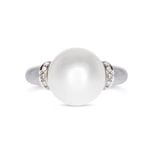 Pearl & Diamond Ring in 18k White Gold