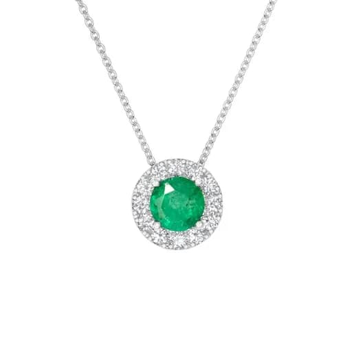 Zambian Emerald & Diamond Halo Pendant in 950 Platinum