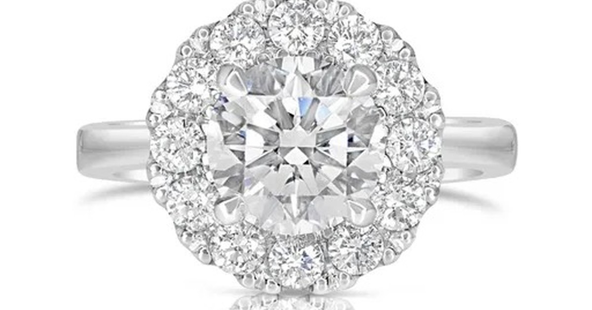 Halo diamond engagement ring in white metal from Scagnetti Fine Jewellers Perth