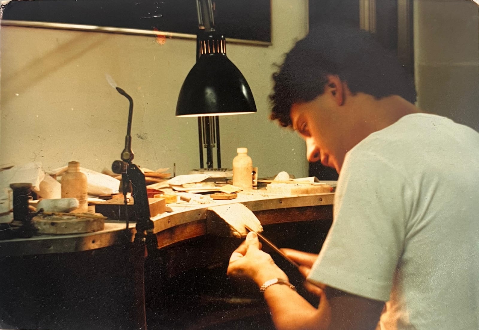 Adriano Scagnetti apprenticing at a jewellery bench in Rome, 1978